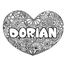 Coloraci&oacute;n del nombre DORIAN - decorado mandala de coraz&oacute;n