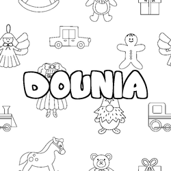 Coloraci&oacute;n del nombre DOUNIA - decorado juguetes
