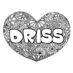 Coloraci&oacute;n del nombre DRISS - decorado mandala de coraz&oacute;n