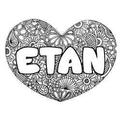 Coloraci&oacute;n del nombre ETAN - decorado mandala de coraz&oacute;n