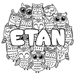 Coloraci&oacute;n del nombre ETAN - decorado b&uacute;hos