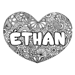 Coloraci&oacute;n del nombre &Eacute;THAN - decorado mandala de coraz&oacute;n