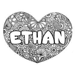 Coloraci&oacute;n del nombre ETHAN - decorado mandala de coraz&oacute;n