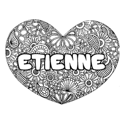 Coloraci&oacute;n del nombre ETIENNE - decorado mandala de coraz&oacute;n