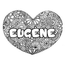 Coloraci&oacute;n del nombre EUG&Egrave;NE - decorado mandala de coraz&oacute;n