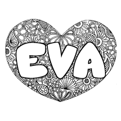 Coloraci&oacute;n del nombre EVA - decorado mandala de coraz&oacute;n
