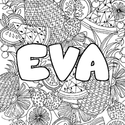 Coloraci&oacute;n del nombre EVA - decorado mandala de frutas