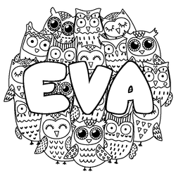 Coloraci&oacute;n del nombre EVA - decorado b&uacute;hos