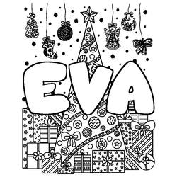 Coloraci&oacute;n del nombre EVA - decorado &aacute;rbol de Navidad y regalos