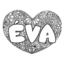 Coloraci&oacute;n del nombre &Eacute;VA - decorado mandala de coraz&oacute;n