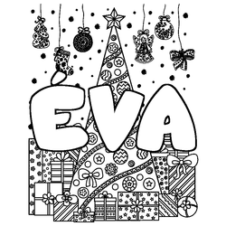 Coloraci&oacute;n del nombre &Eacute;VA - decorado &aacute;rbol de Navidad y regalos