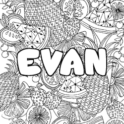 Coloraci&oacute;n del nombre EVAN - decorado mandala de frutas