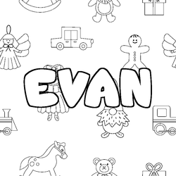Coloraci&oacute;n del nombre EVAN - decorado juguetes