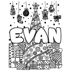 Coloraci&oacute;n del nombre EVAN - decorado &aacute;rbol de Navidad y regalos