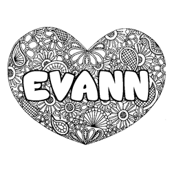 Coloraci&oacute;n del nombre EVANN - decorado mandala de coraz&oacute;n