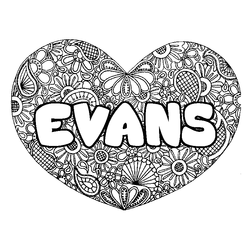 Coloraci&oacute;n del nombre EVANS - decorado mandala de coraz&oacute;n