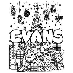 Coloraci&oacute;n del nombre EVANS - decorado &aacute;rbol de Navidad y regalos