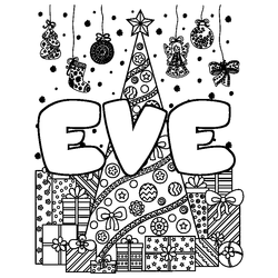 Coloraci&oacute;n del nombre EVE - decorado &aacute;rbol de Navidad y regalos