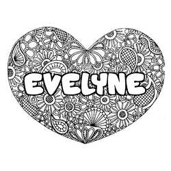 Coloraci&oacute;n del nombre EVELYNE - decorado mandala de coraz&oacute;n