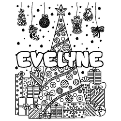 Coloraci&oacute;n del nombre EVELYNE - decorado &aacute;rbol de Navidad y regalos