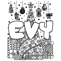 Coloraci&oacute;n del nombre EVY - decorado &aacute;rbol de Navidad y regalos