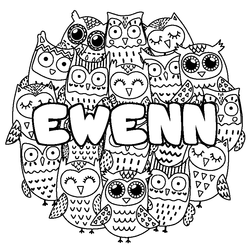 Coloraci&oacute;n del nombre EWENN - decorado b&uacute;hos