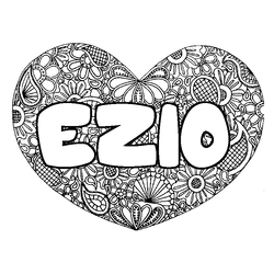 Coloraci&oacute;n del nombre EZIO - decorado mandala de coraz&oacute;n
