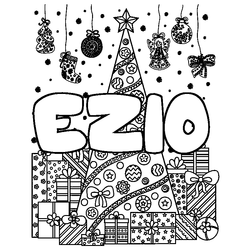 Coloraci&oacute;n del nombre EZIO - decorado &aacute;rbol de Navidad y regalos