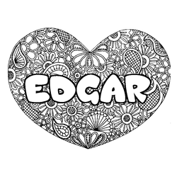 Coloraci&oacute;n del nombre EDGAR - decorado mandala de coraz&oacute;n