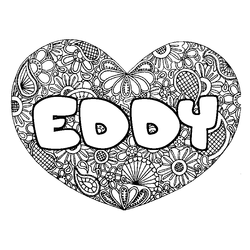 Coloraci&oacute;n del nombre EDDY - decorado mandala de coraz&oacute;n