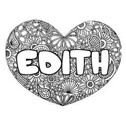 Coloraci&oacute;n del nombre EDITH - decorado mandala de coraz&oacute;n