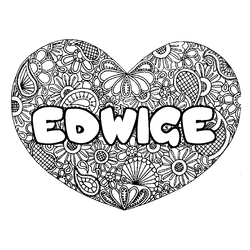 Coloraci&oacute;n del nombre EDWIGE - decorado mandala de coraz&oacute;n