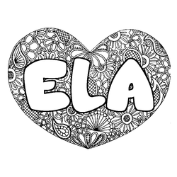 Coloraci&oacute;n del nombre ELA - decorado mandala de coraz&oacute;n