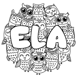 Coloraci&oacute;n del nombre ELA - decorado b&uacute;hos