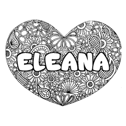 Coloraci&oacute;n del nombre ELEANA - decorado mandala de coraz&oacute;n