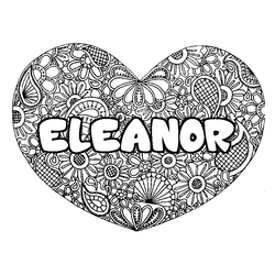Coloraci&oacute;n del nombre ELEANOR - decorado mandala de coraz&oacute;n