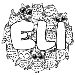 Coloraci&oacute;n del nombre ELI - decorado b&uacute;hos