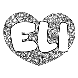 Coloraci&oacute;n del nombre ELI - decorado mandala de coraz&oacute;n