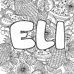 Coloraci&oacute;n del nombre ELI - decorado mandala de frutas