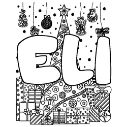 Coloraci&oacute;n del nombre ELI - decorado &aacute;rbol de Navidad y regalos