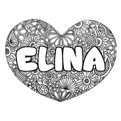 Coloraci&oacute;n del nombre ELINA - decorado mandala de coraz&oacute;n