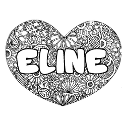 Coloraci&oacute;n del nombre ELINE - decorado mandala de coraz&oacute;n