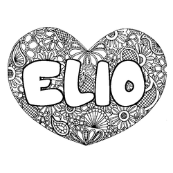 Coloraci&oacute;n del nombre ELIO - decorado mandala de coraz&oacute;n