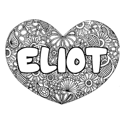 Coloraci&oacute;n del nombre ELIOT - decorado mandala de coraz&oacute;n