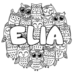 Coloraci&oacute;n del nombre ELIA - decorado b&uacute;hos