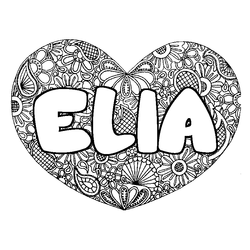 Coloraci&oacute;n del nombre ELIA - decorado mandala de coraz&oacute;n