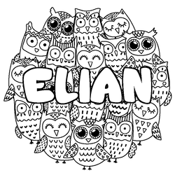 Coloraci&oacute;n del nombre ELIAN - decorado b&uacute;hos