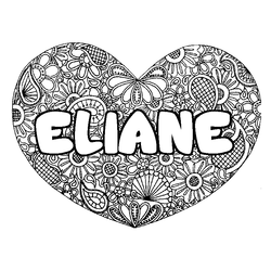 Coloraci&oacute;n del nombre ELIANE - decorado mandala de coraz&oacute;n