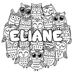 Coloraci&oacute;n del nombre ELIANE - decorado b&uacute;hos