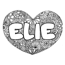 Coloraci&oacute;n del nombre ELIE - decorado mandala de coraz&oacute;n